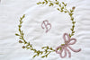 Personalized Monogram Hankie - Pink & Green Bow Wreath