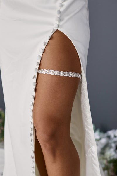 Slim and Sparkling Ivory Pearl Toss Garter With Rhinestones  La Gartier  Wedding Garters