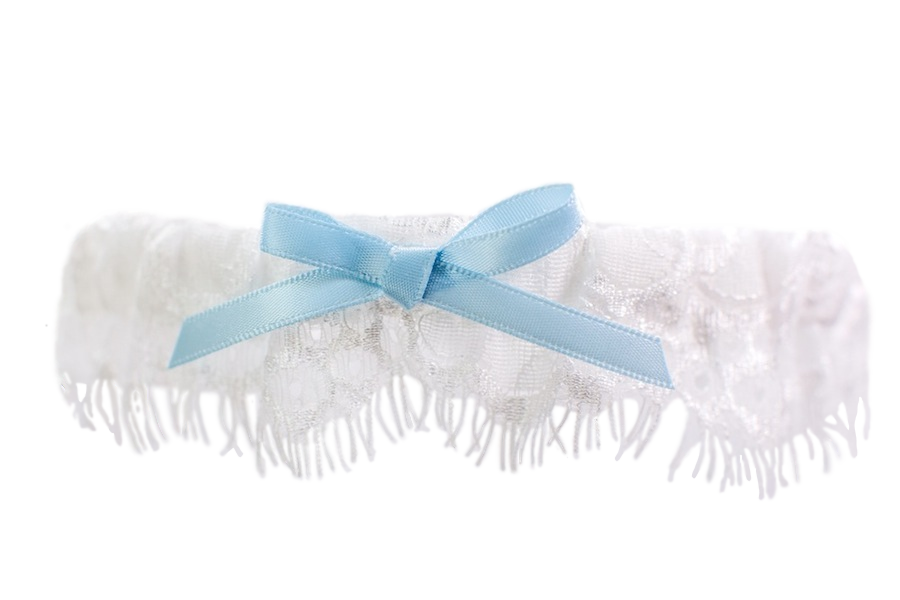 Ivory Lace Toss Garter with Blue Bow