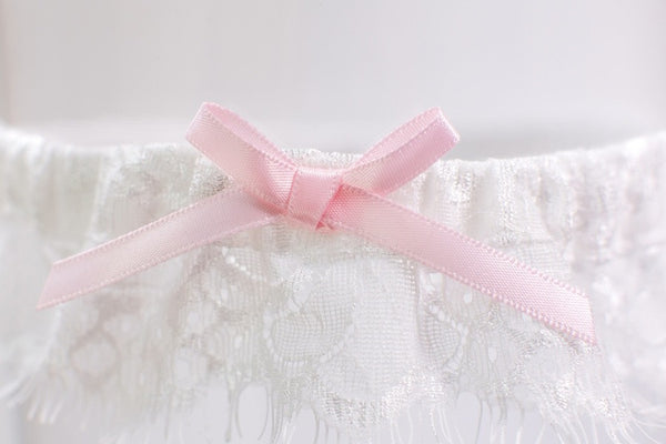 Simple lace toss garter with Pink Accents. Ivory Lace Toss Garter with Pink  Bow – La Gartier Wedding Garters