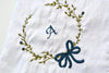 Personalized Monogram Hankie - Blue & Green Bow Wreath