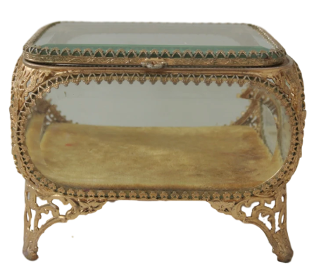 Vintage Glass Casket Jewelry Box
